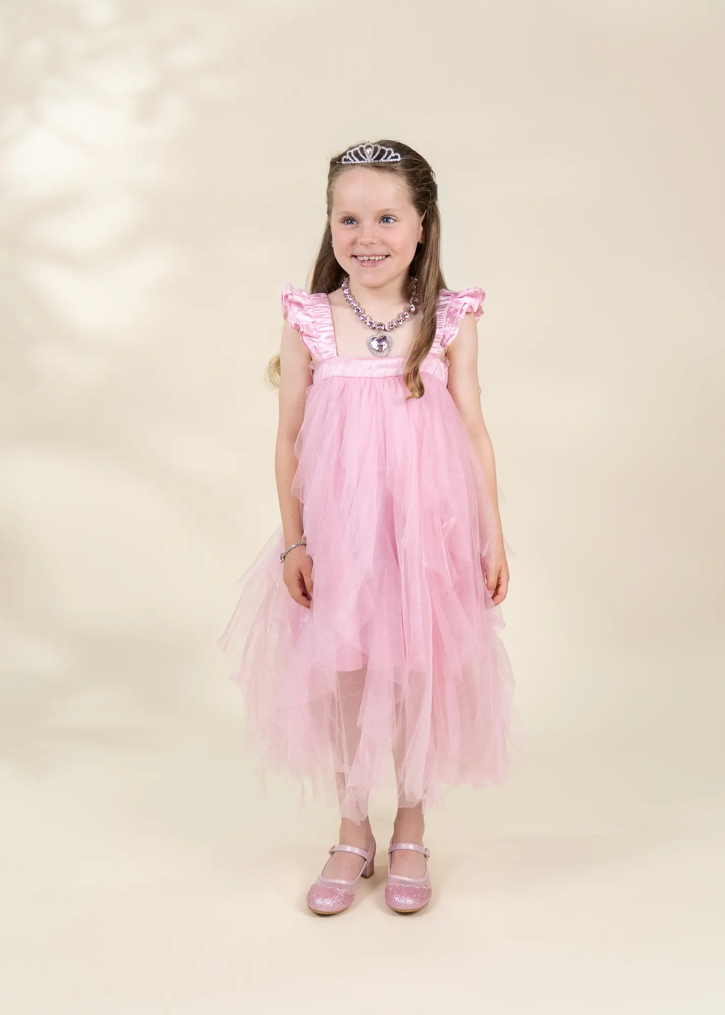 Coco Village Pink Ruffle Princess Dress with Crown Play - 7-8Y - Image 7