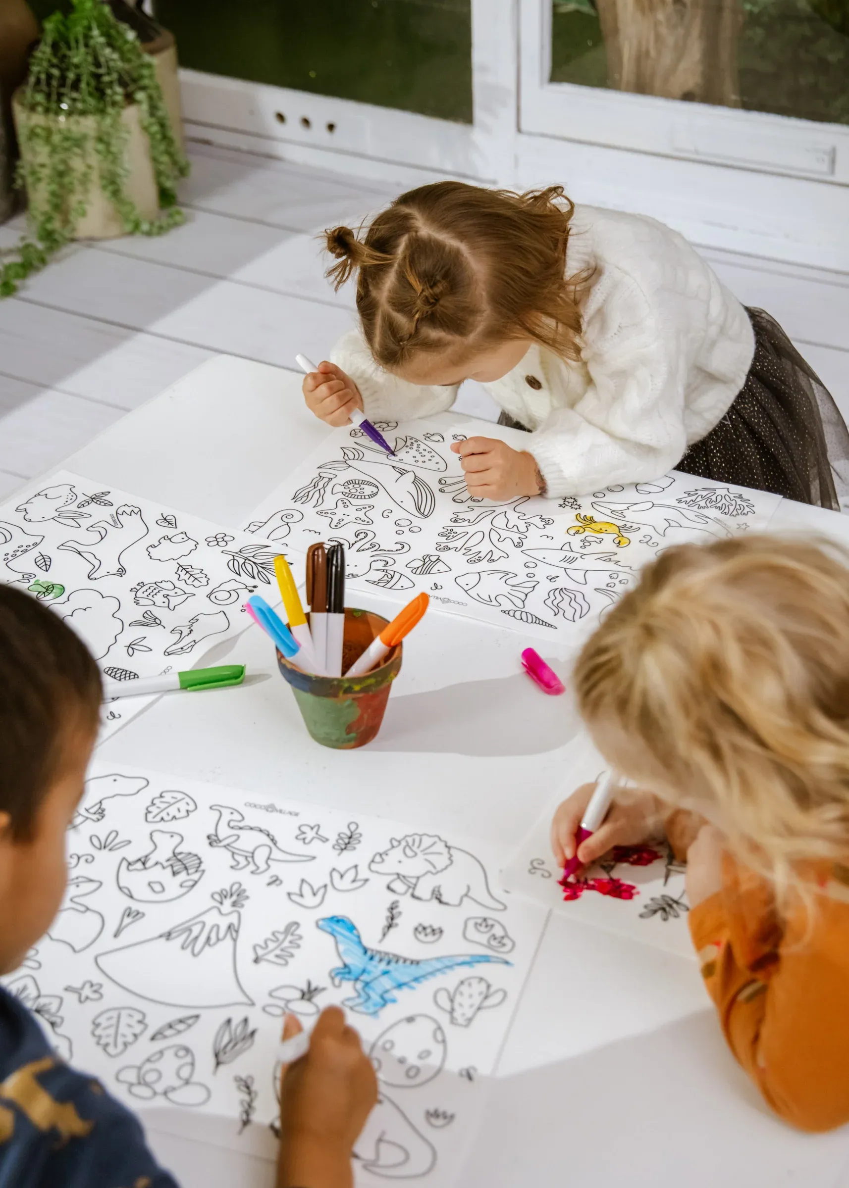 Coco Village Set of 4 Silicone Washable Coloring Placemats & Markers - Image 2