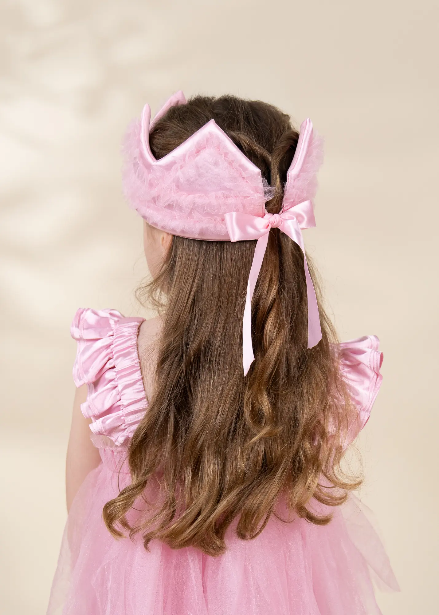 Coco Village Pink Ruffle Princess Dress with Crown Play - 7-8Y - Image 5