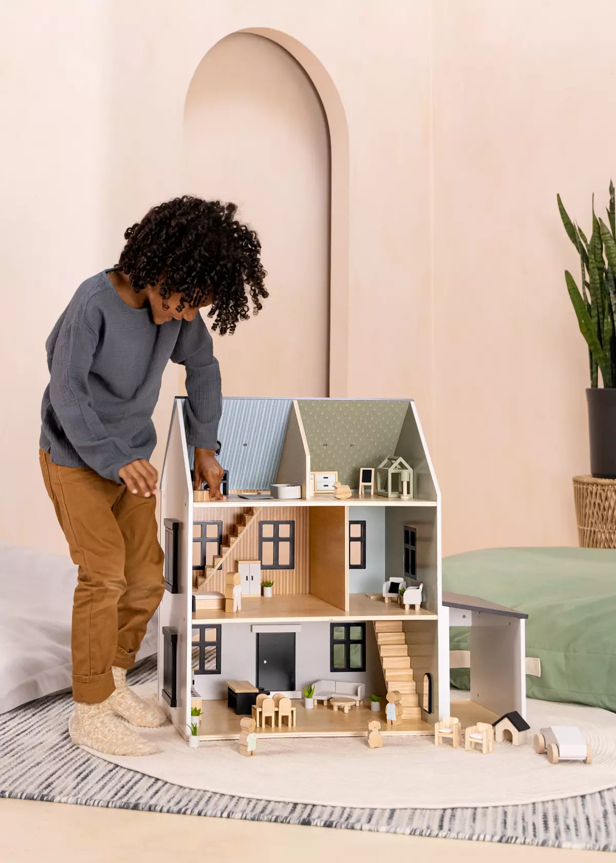 Coco Village Wooden Doll House Kids Room Furniture (10pcs) - Image 7