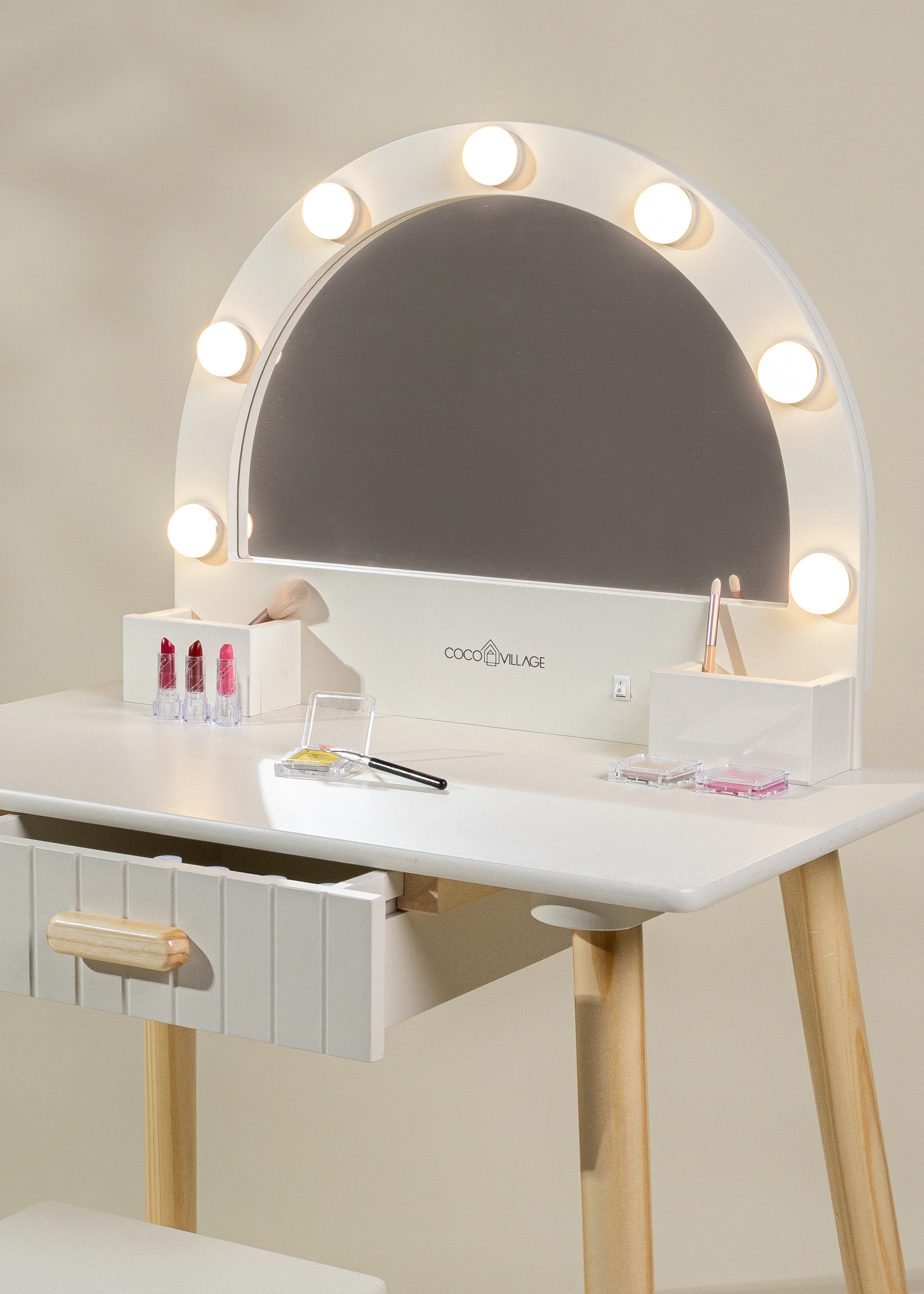 Coco Village Wooden Play Vanity with Lighted Mirror & Stool - Image 5