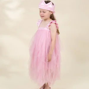 Coco Village Pink Ruffle Princess Dress with Crown Play - 3-4Y