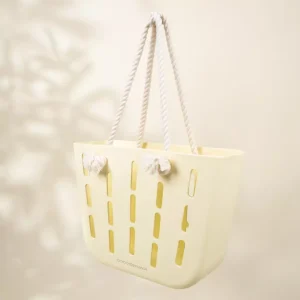 Coco Village EVA Waterproof Beach Bag W/Cotton Handle Rope-Cream