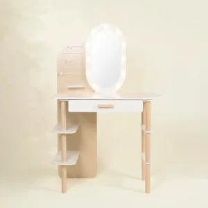 Coco Village Large Wooden Vanity Station Lighted Mirror & Shelves