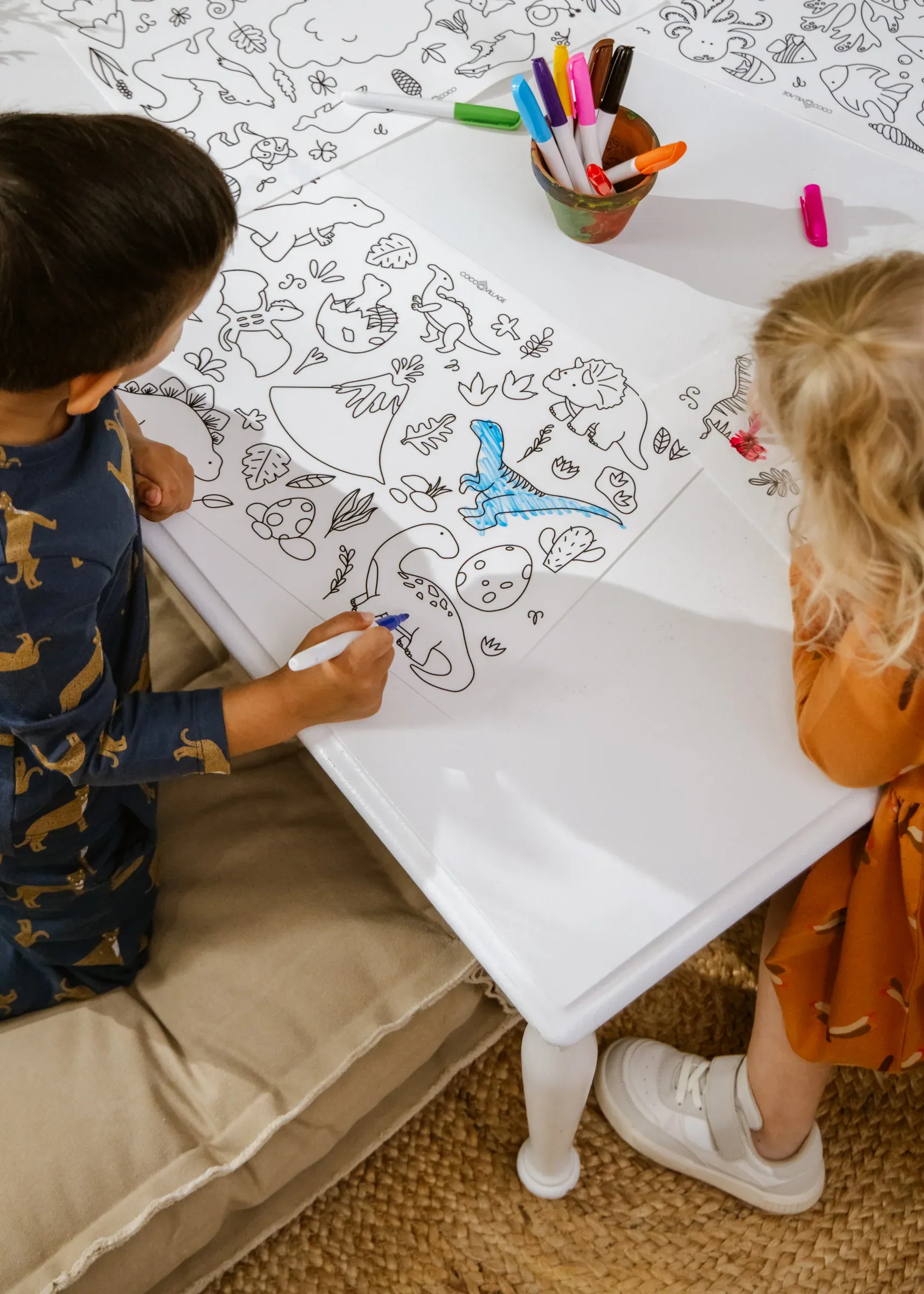 Coco Village Set of 4 Silicone Washable Coloring Placemats & Markers - Image 6