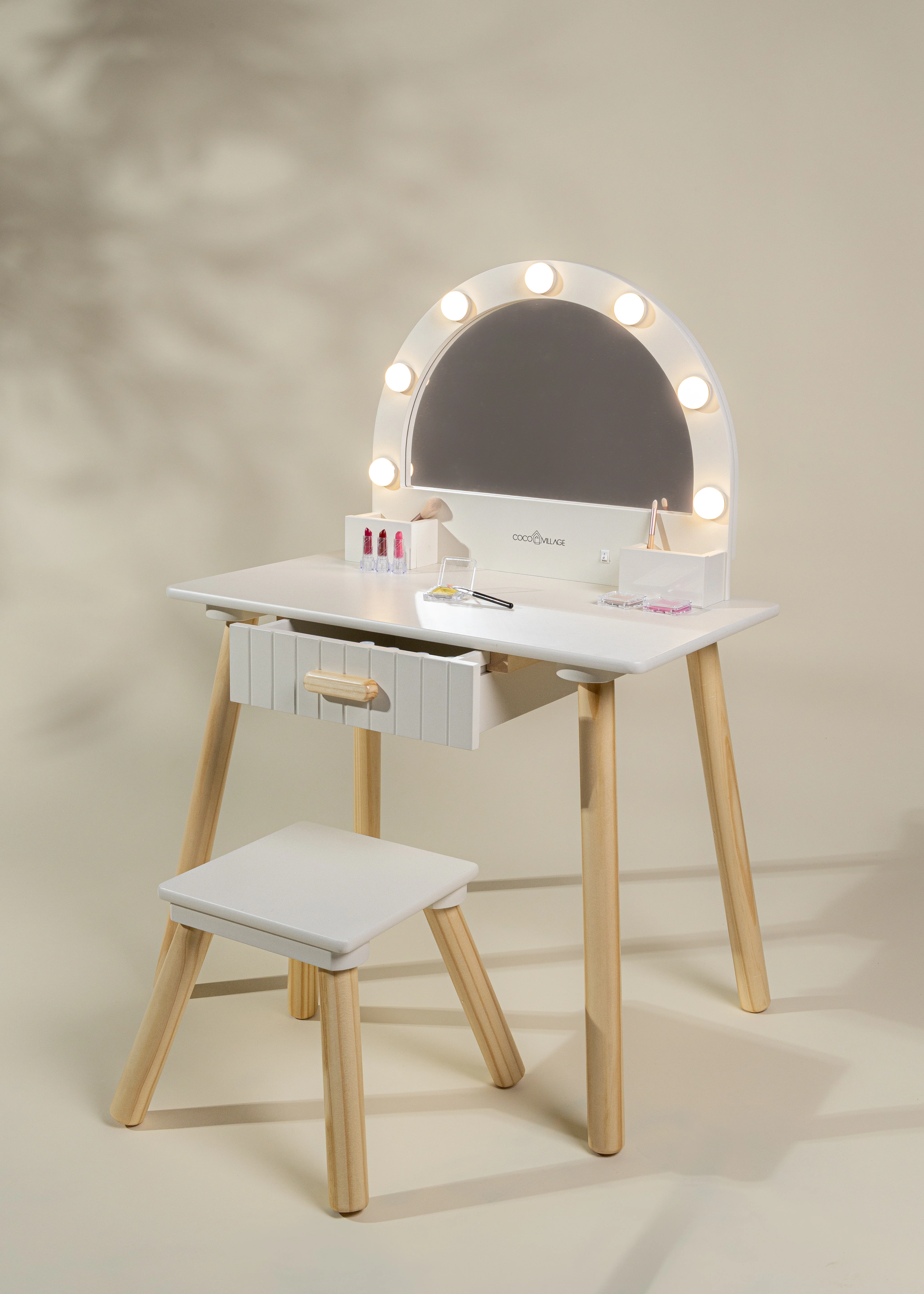 Coco Village Wooden Play Vanity with Lighted Mirror & Stool - Image 8